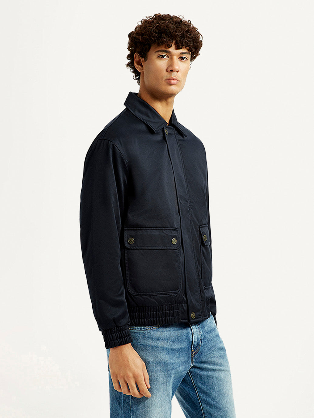 Men's Navy Solid Slim Fit Jacket