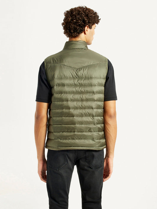 Men's Quilted Olive Slim Fit Puffer Jacket
