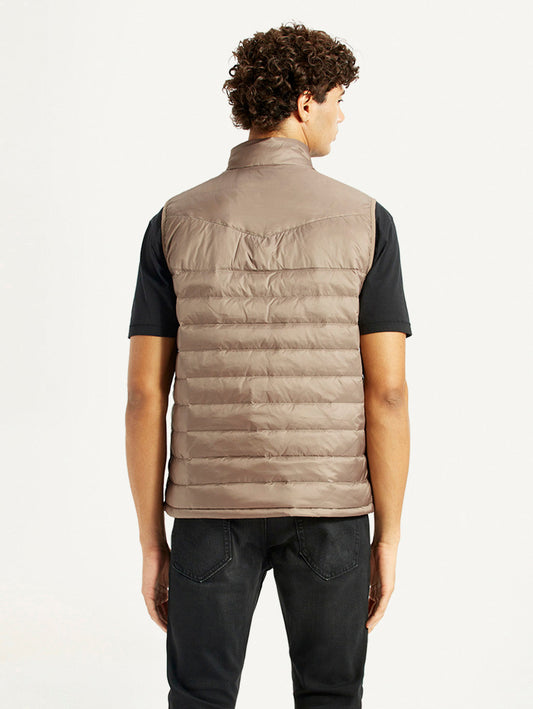 Men's Quilted Taupe Slim Fit Puffer Jacket