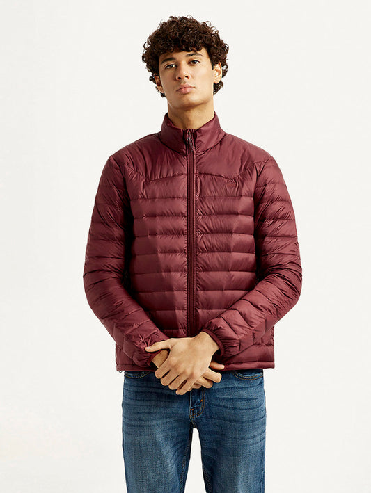 Men's Solid Maroon Puffer Jacket
