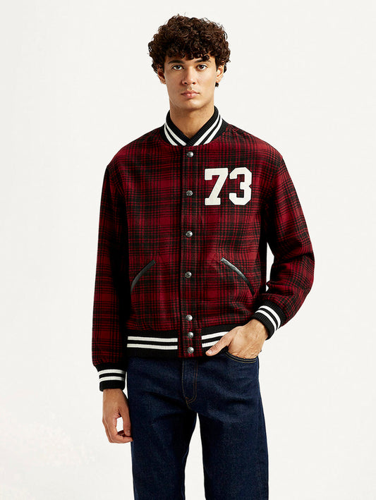 Men's Plaid Red Varsity Jacket