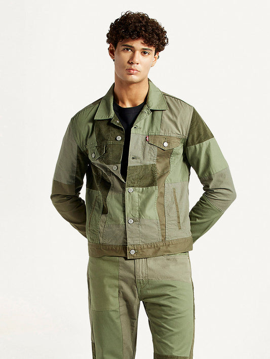Men's Patchwork Green Trucker Jacket