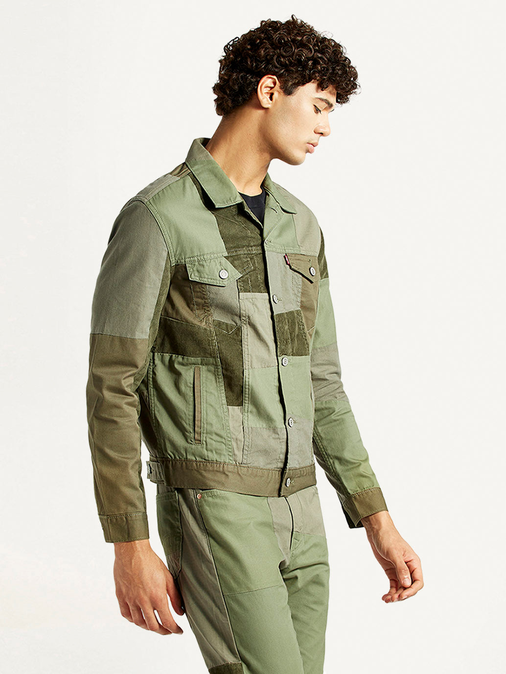 Men's Patchwork Green Trucker Jacket