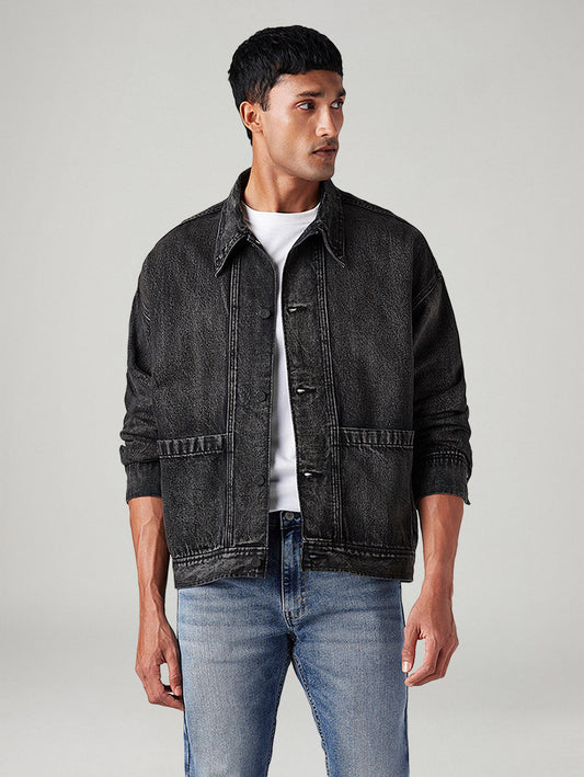 Men's Solid Relaxed Fit Denim Jacket