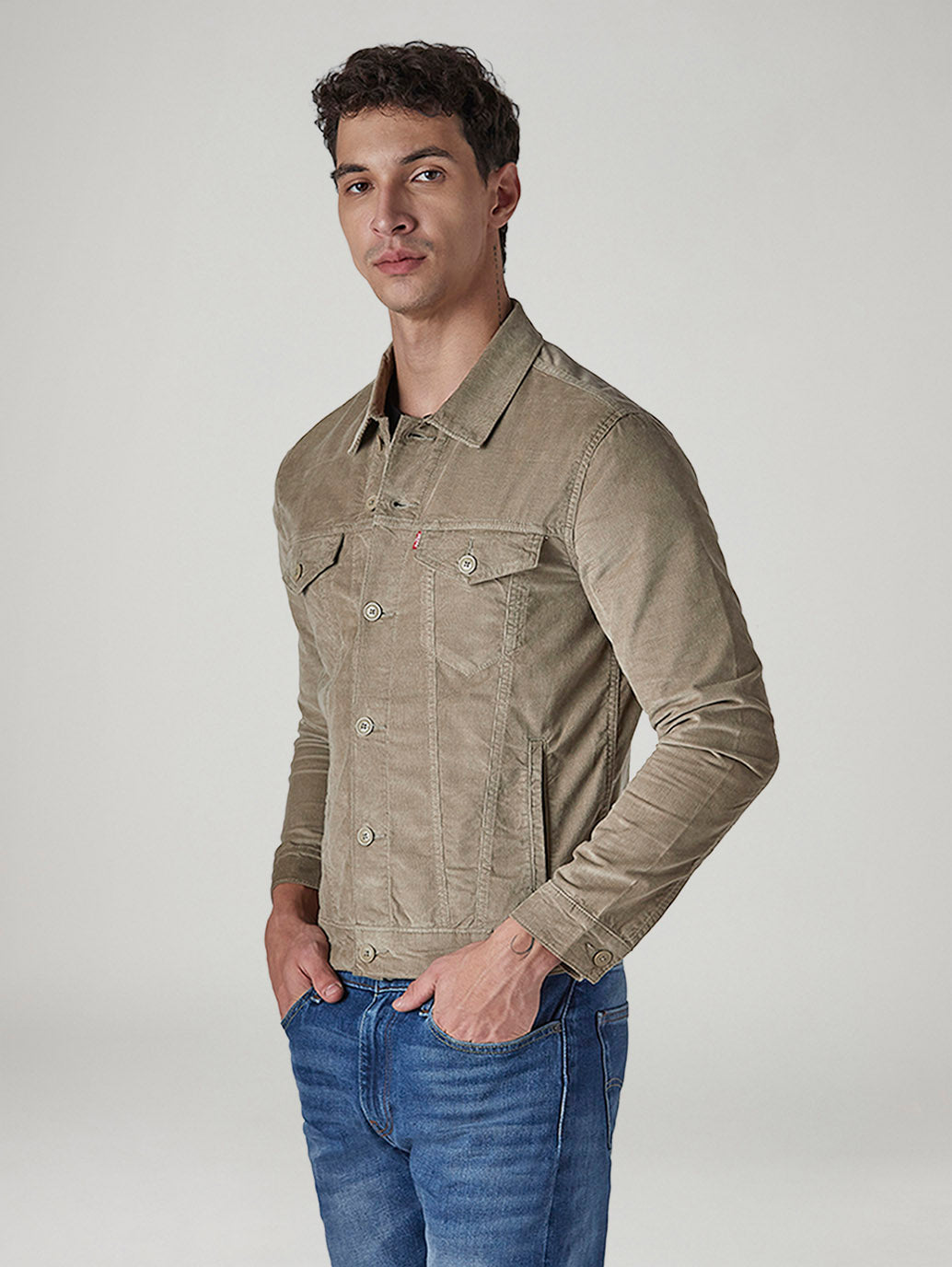 Men's Solid Regular Fit Corduroy Denim Jacket