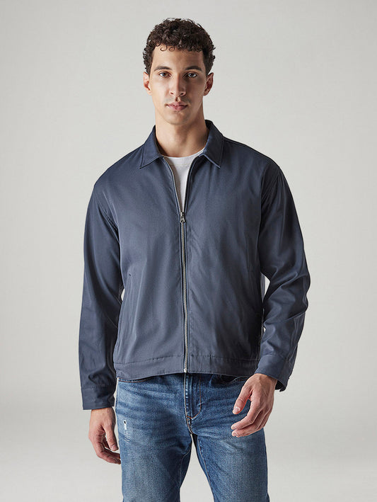 Men's Solid Regular Fit Redloop Denim Tech Jacket