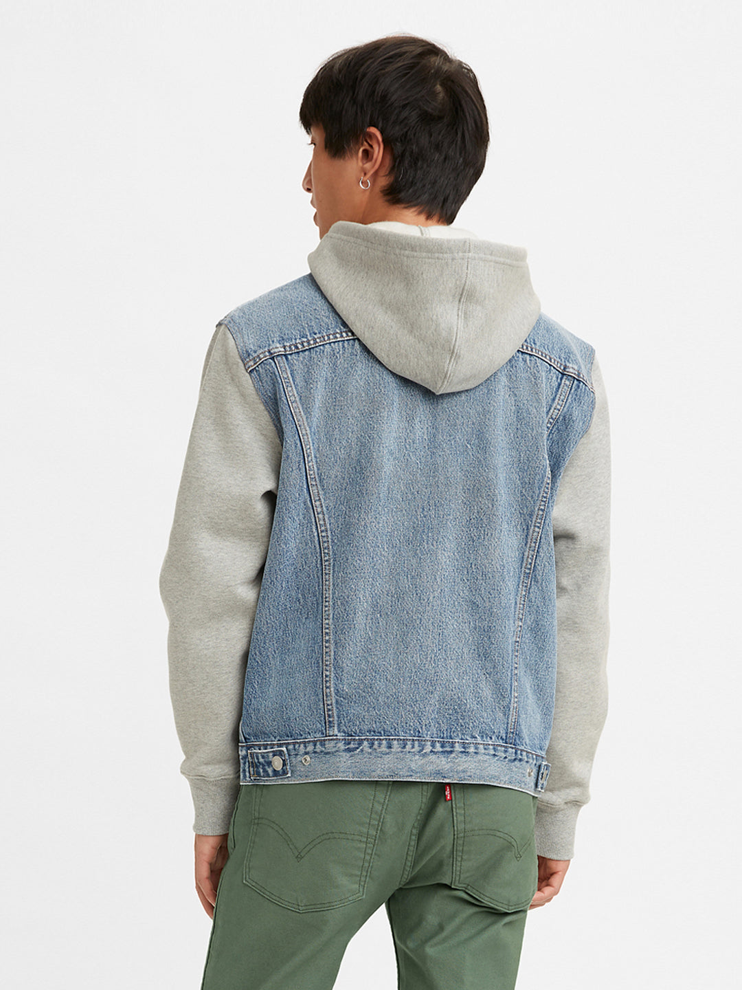 Men's Colorblock Blue Hooded Denim Trucker Jacket