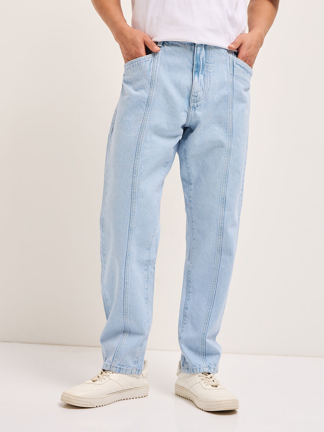 Light Blue Mid-Rise Elasticated Waist Relaxed Fit Jeans