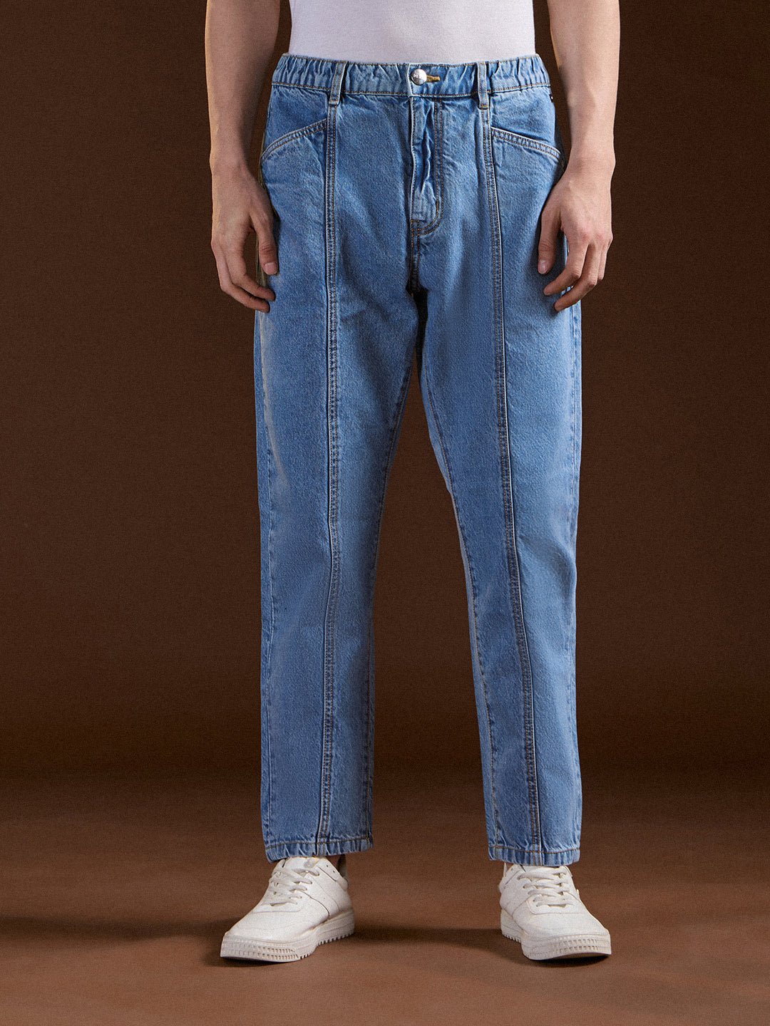 Light Blue Mid-Rise Elasticated Waist Relaxed Fit Jeans