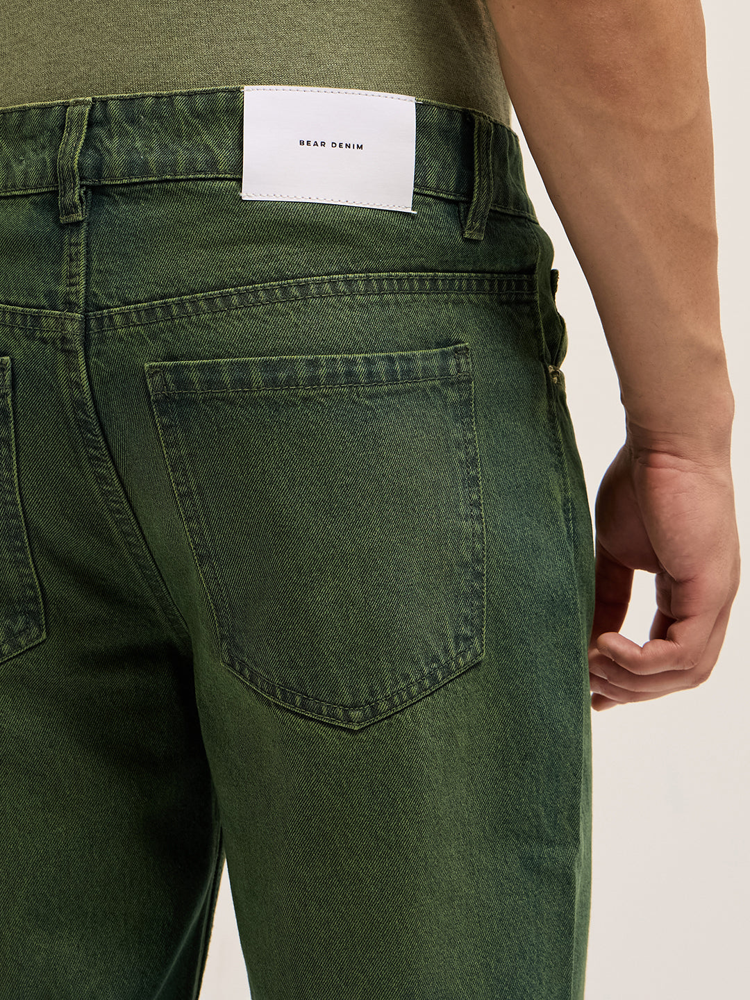 Green Mid-Rise Straight Fit Jeans with Heavy Washed Effect