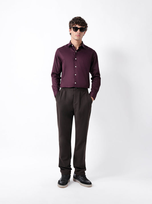 Maroon Solid Tailored Fit Formal Shirt