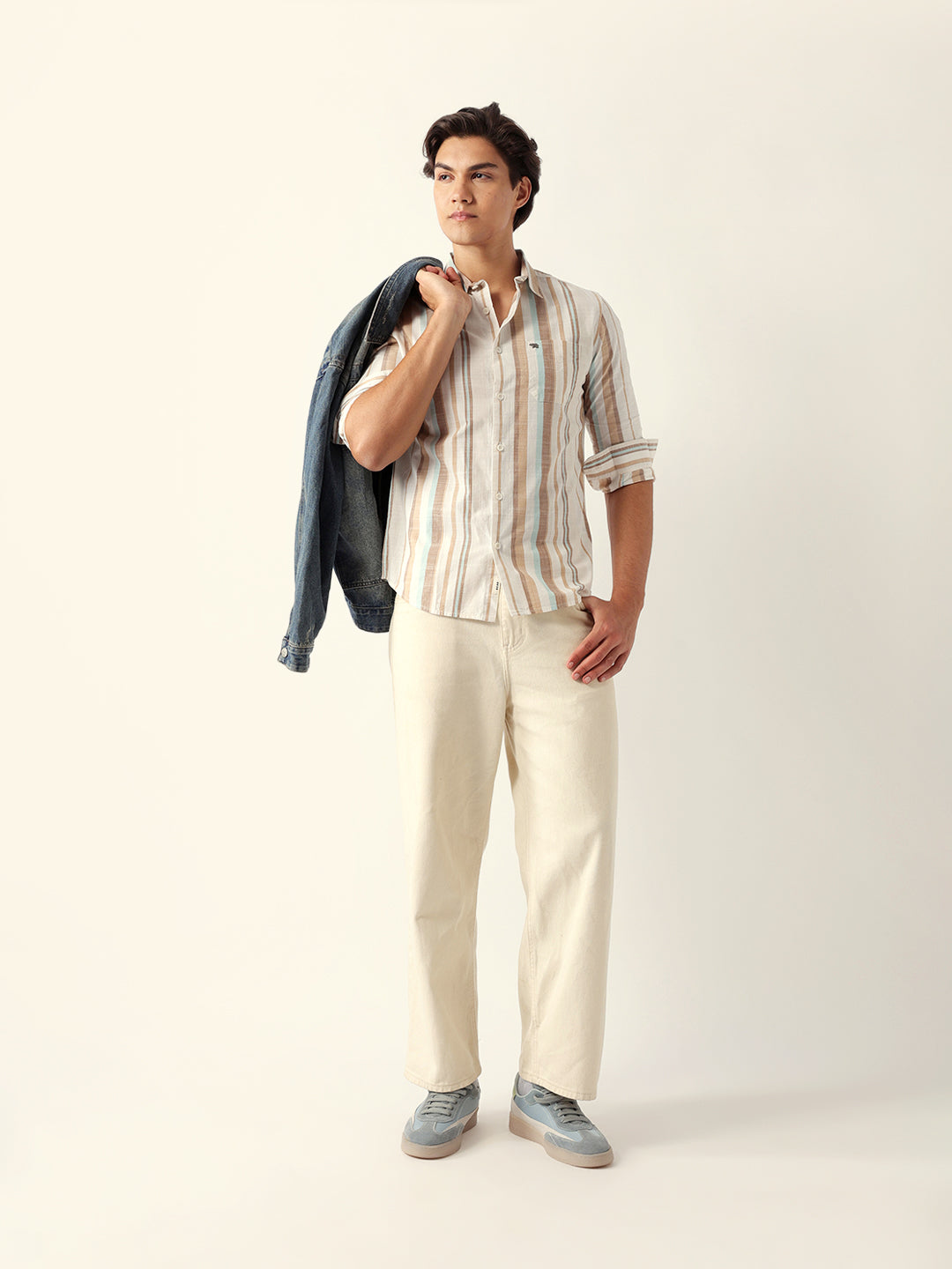 Multicolor Woven Vertical Stripes Slim Fit Casual Shirt