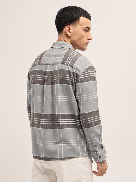 Grey Woven Checkered Relaxed Fit Casual Shirt