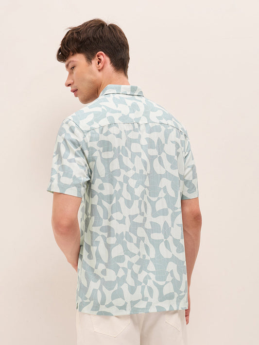 Blue Relax Fit Casual Shirt with Abstract Geometric Print