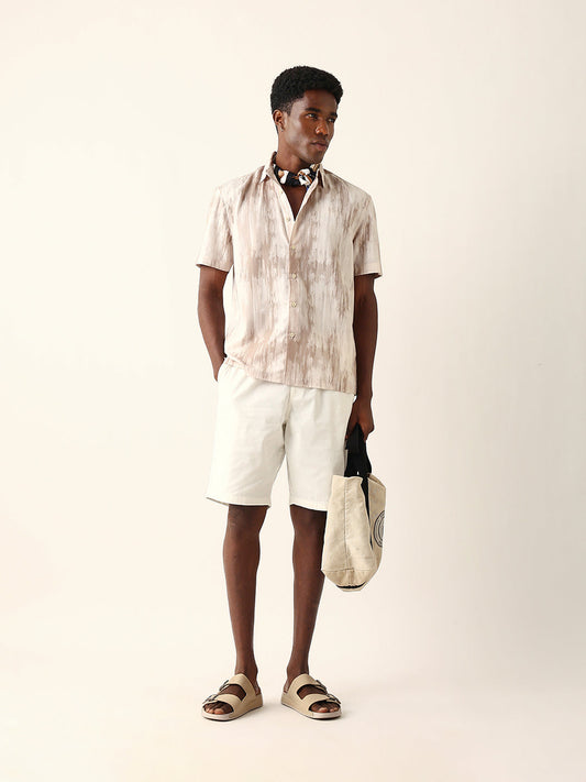Beige & Cream Relaxed Fit Casual Shirt with Vertical Brushstroke Print
