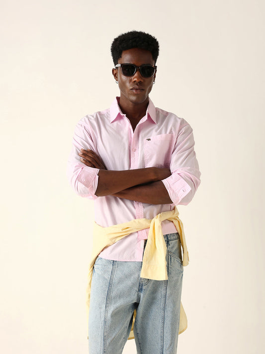 Pink Solid Cotton Relaxed Fit Casual Shirt