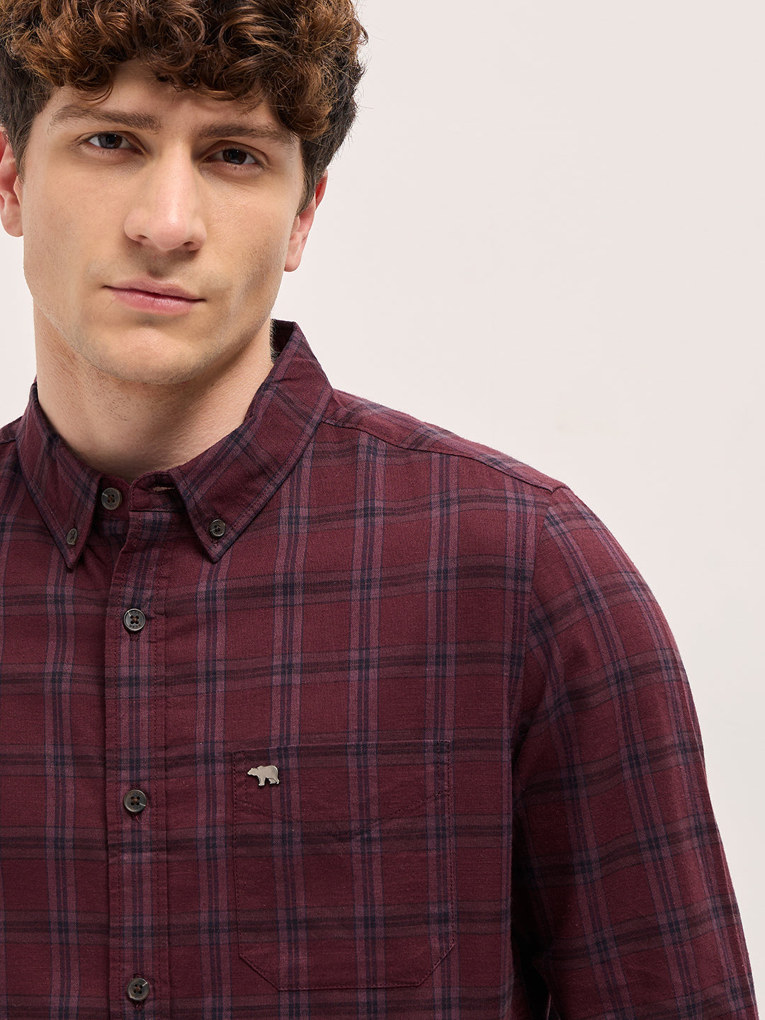 Maroon Checked Slim Fit Casual Shirt