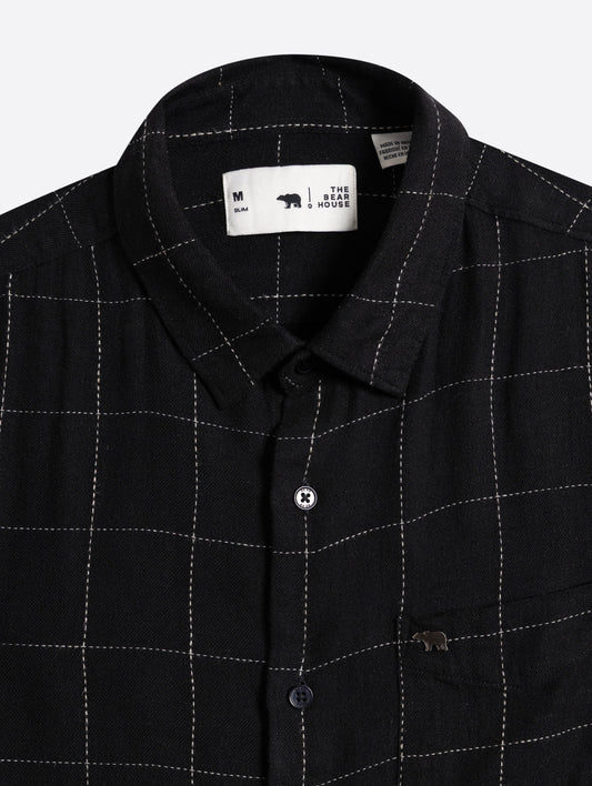 Black Slim Fit Casual Shirt with Woven Block Checks