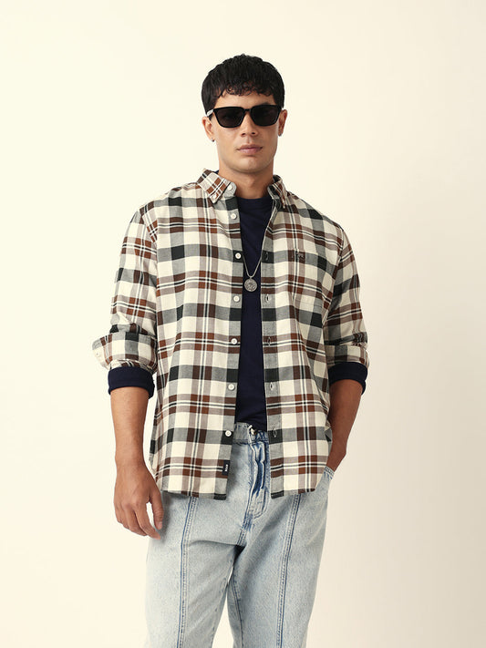 Multicolor Woven Tartan Checked Slim Fit Casual Shirt