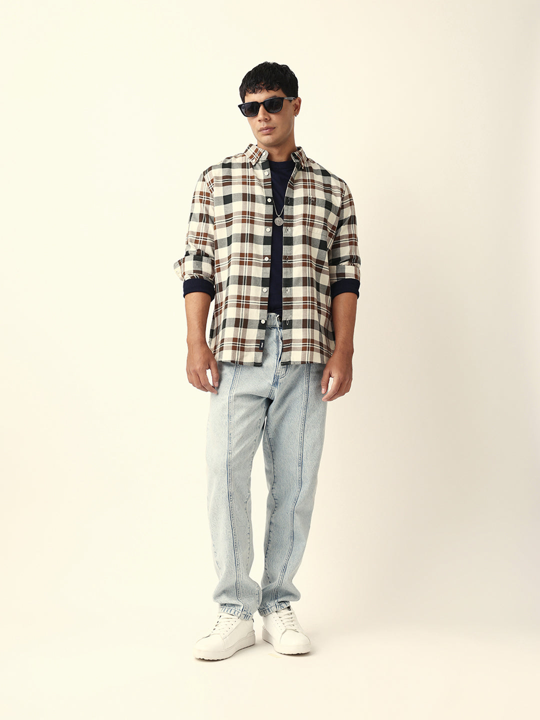 Multicolor Woven Tartan Checked Slim Fit Casual Shirt