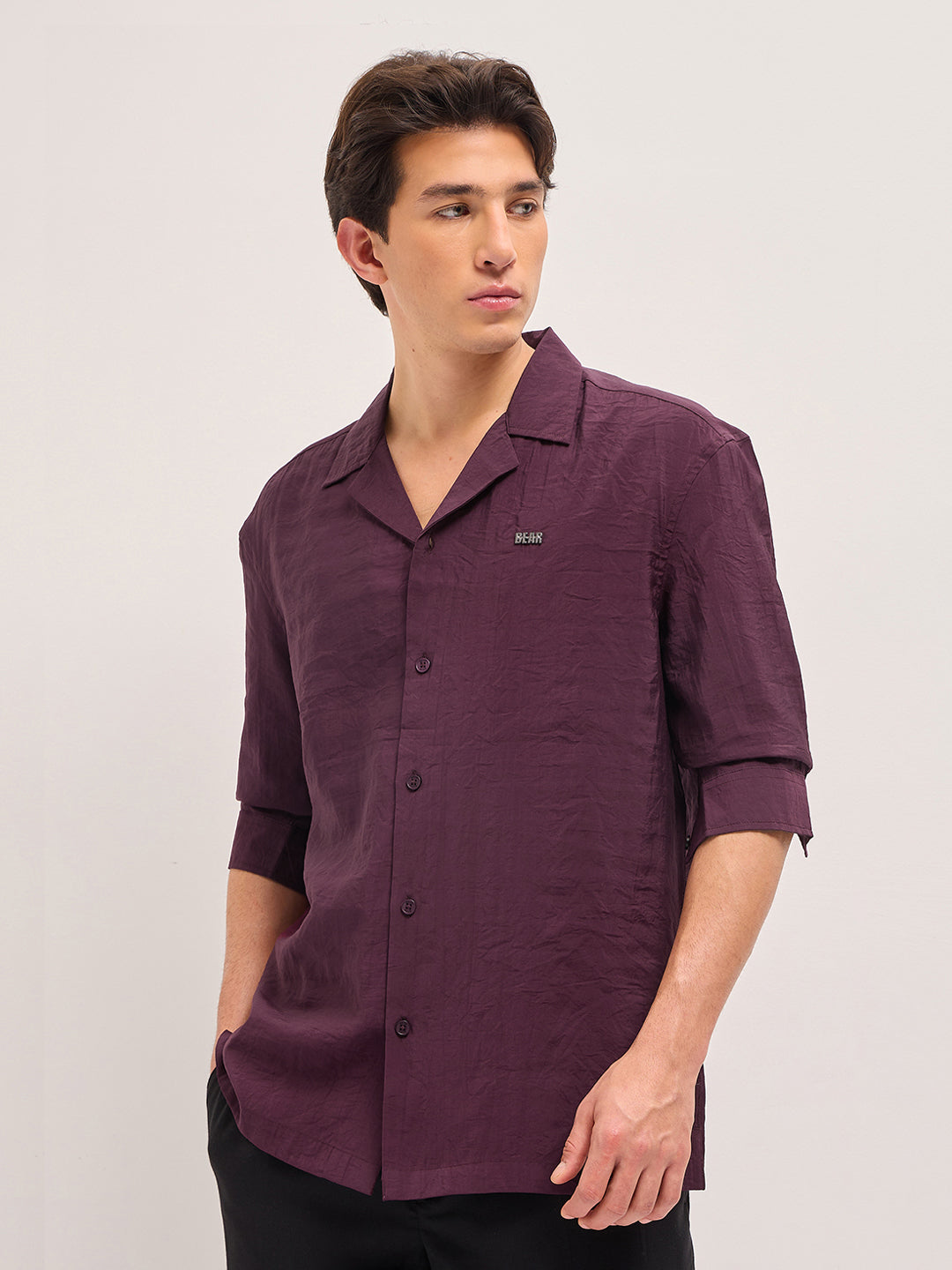 Maroon Lenzing Modal Solid Oversize Fit Casual Shirt