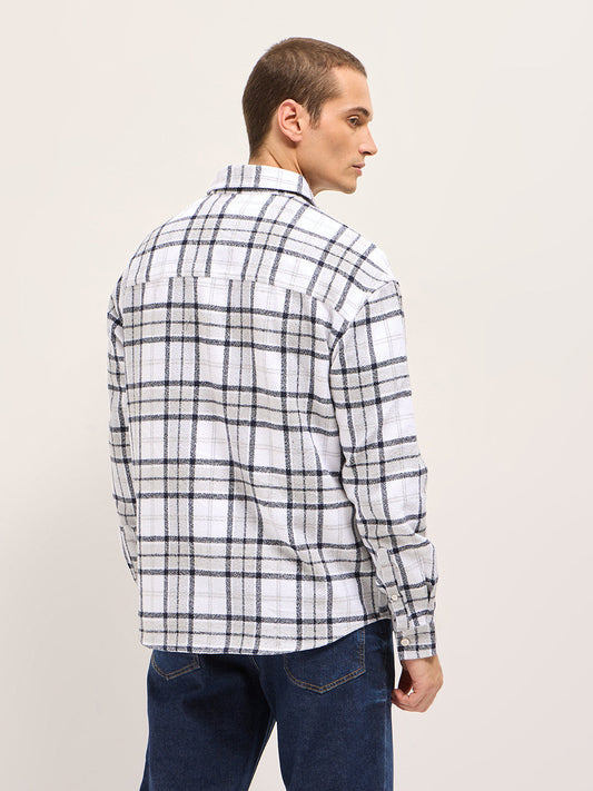 White Tartan Checked Design Relaxed Fit Overshirt