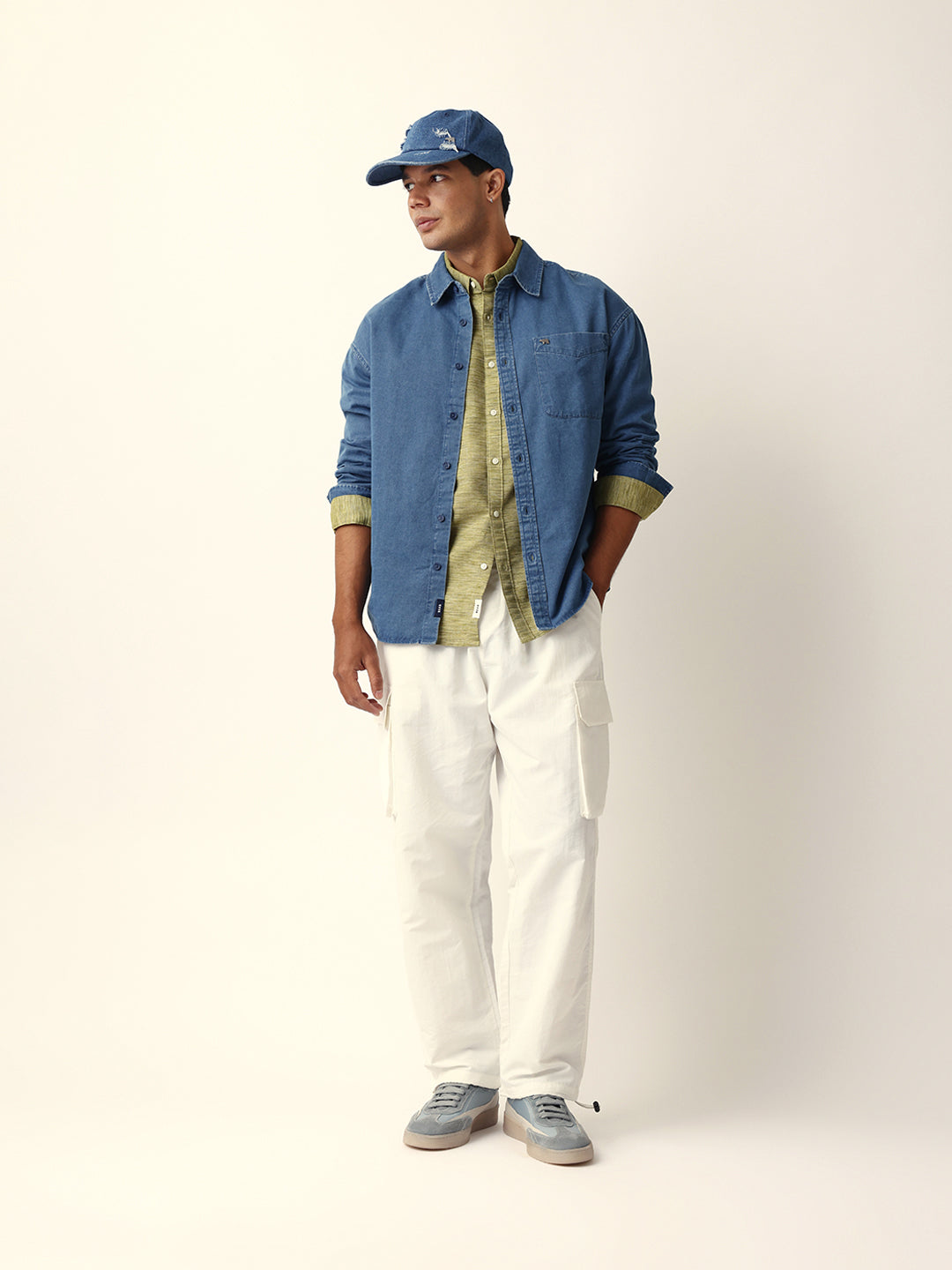 Blue Solid Denim Relaxed Fit Overshirt
