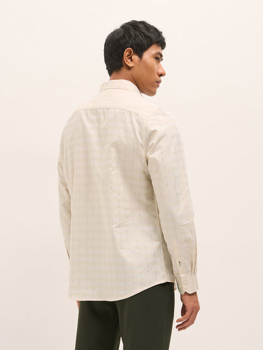 Beige Woven Stripe Tailored Fit Formal Shirt