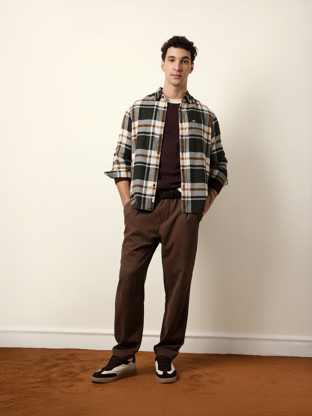 Multicolor Herringbone Flannel Checked Regular Fit Casual Shirt