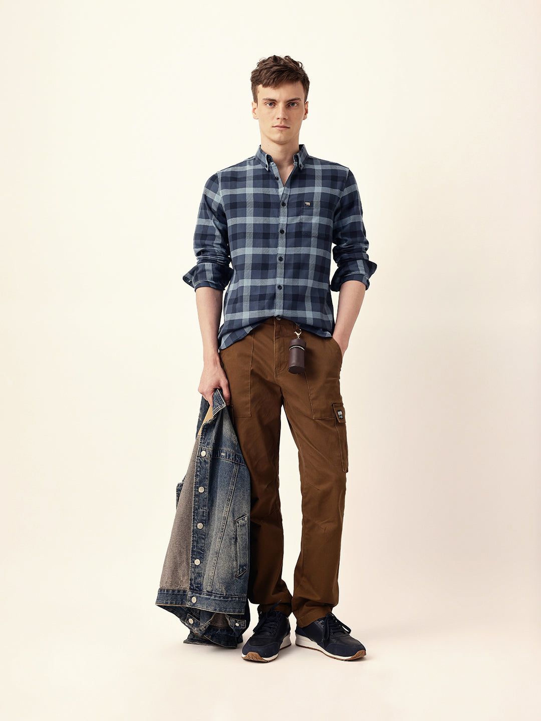 Blue Woven Tartan Checked Slim Fit Casual Shirt