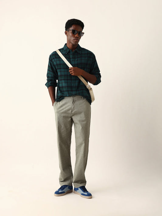 Green Woven Checked Relaxed Fit Overshirt