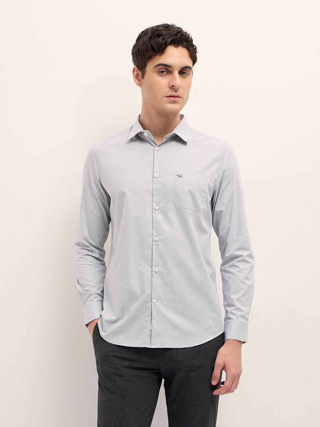 Grey Solid Tailored Fit Formal Shirt