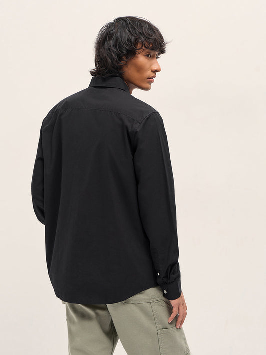 Black Cotton Solid Slim Fit Casual Shirt