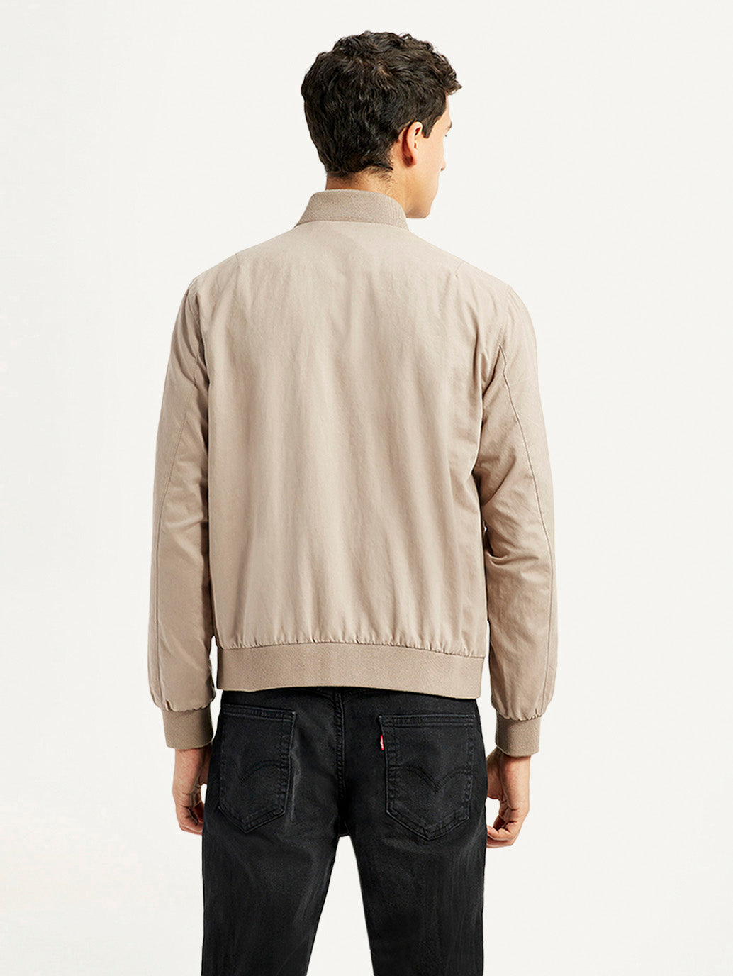 Men's Solid Beige Bomber Jacket