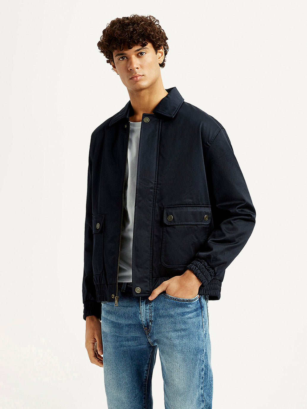 Men's Navy Solid Slim Fit Jacket