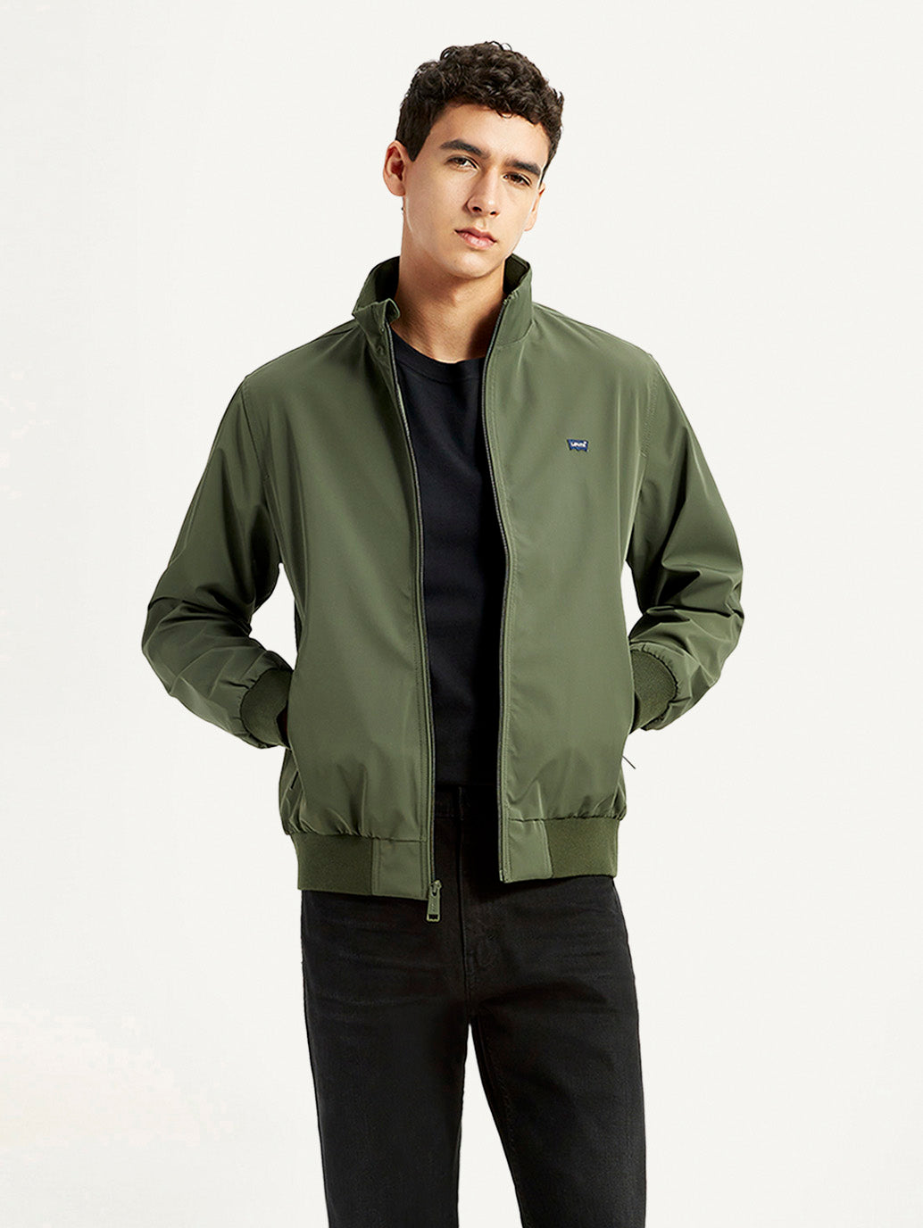 Men's Solid Slim Fit Bomber Jacket