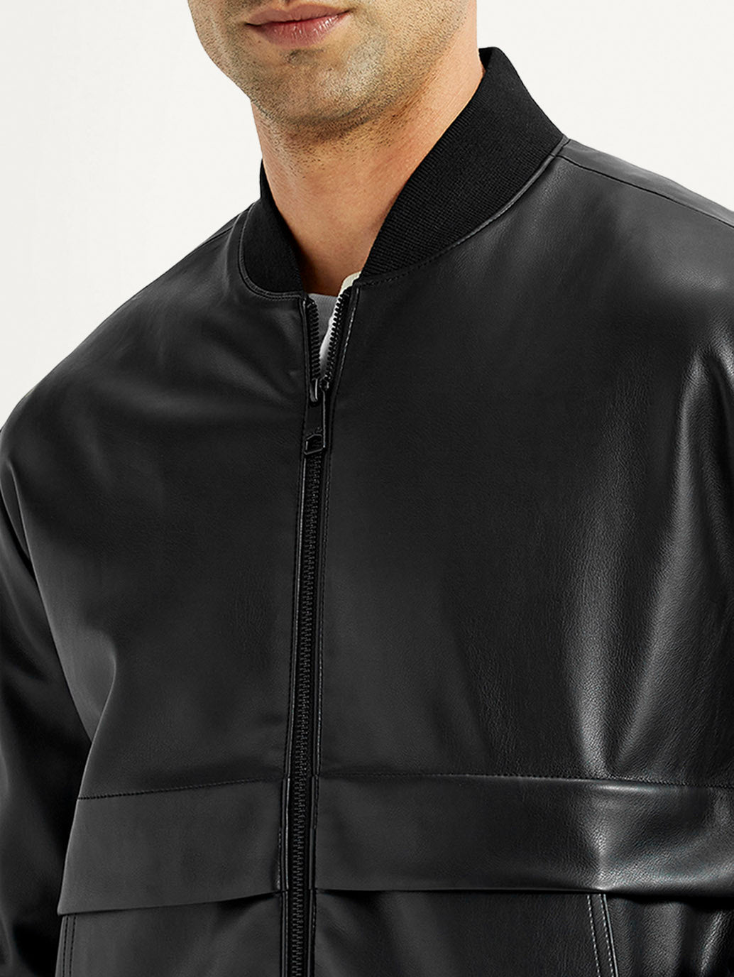 Men's Solid Black Bomber Jacket