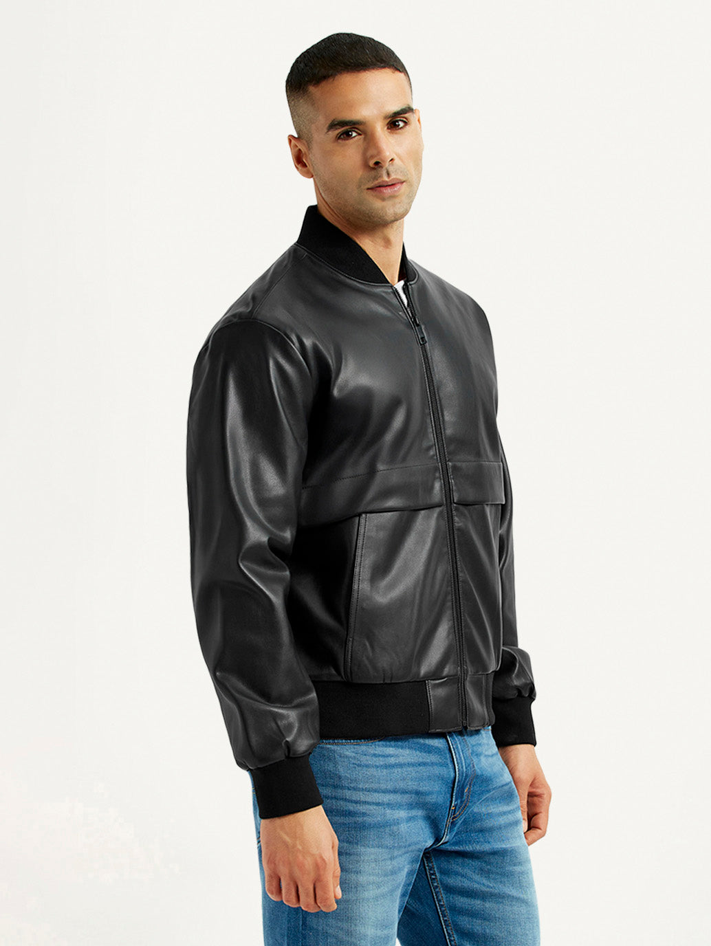 Men's Solid Black Bomber Jacket