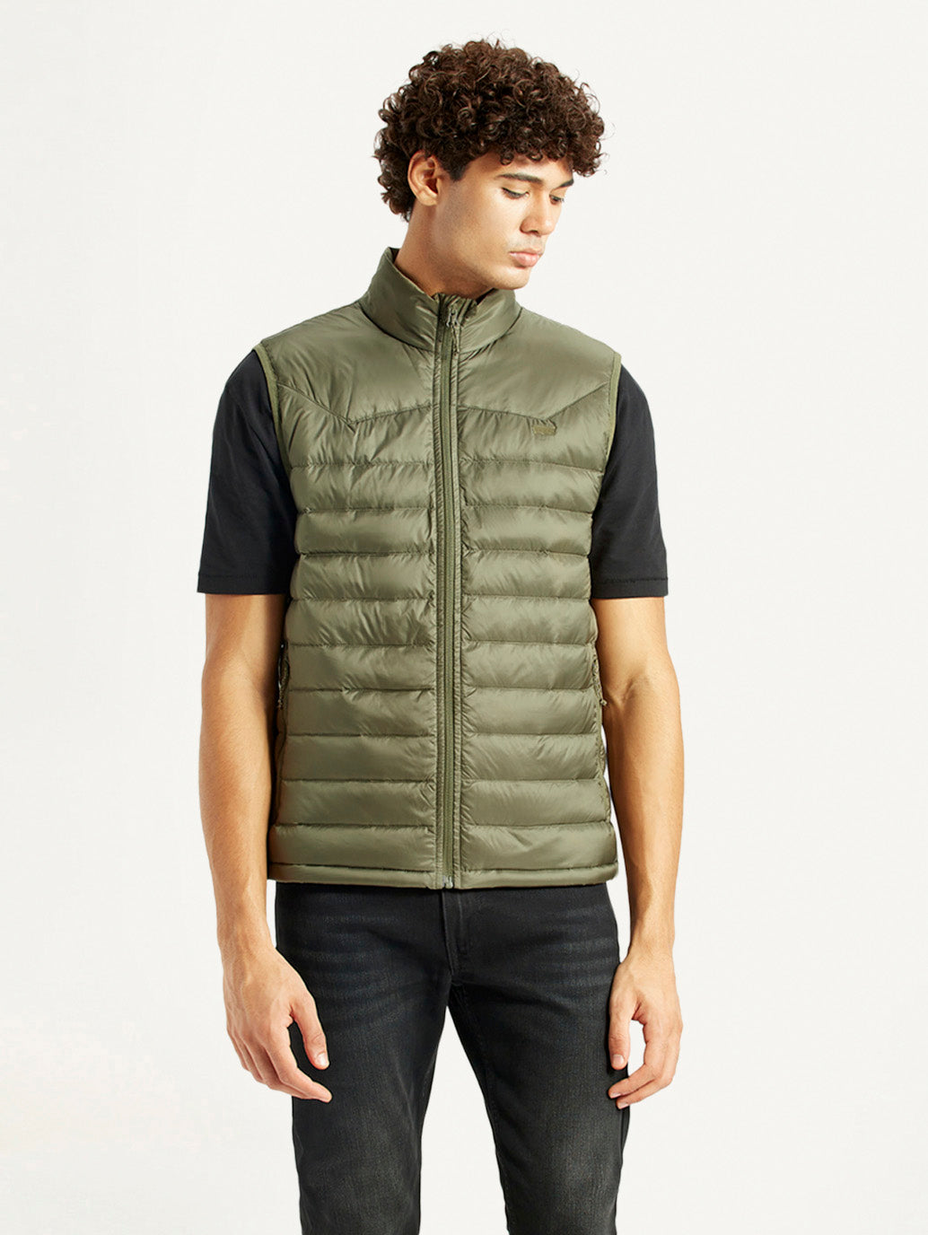 Men's Quilted Olive Slim Fit Puffer Jacket