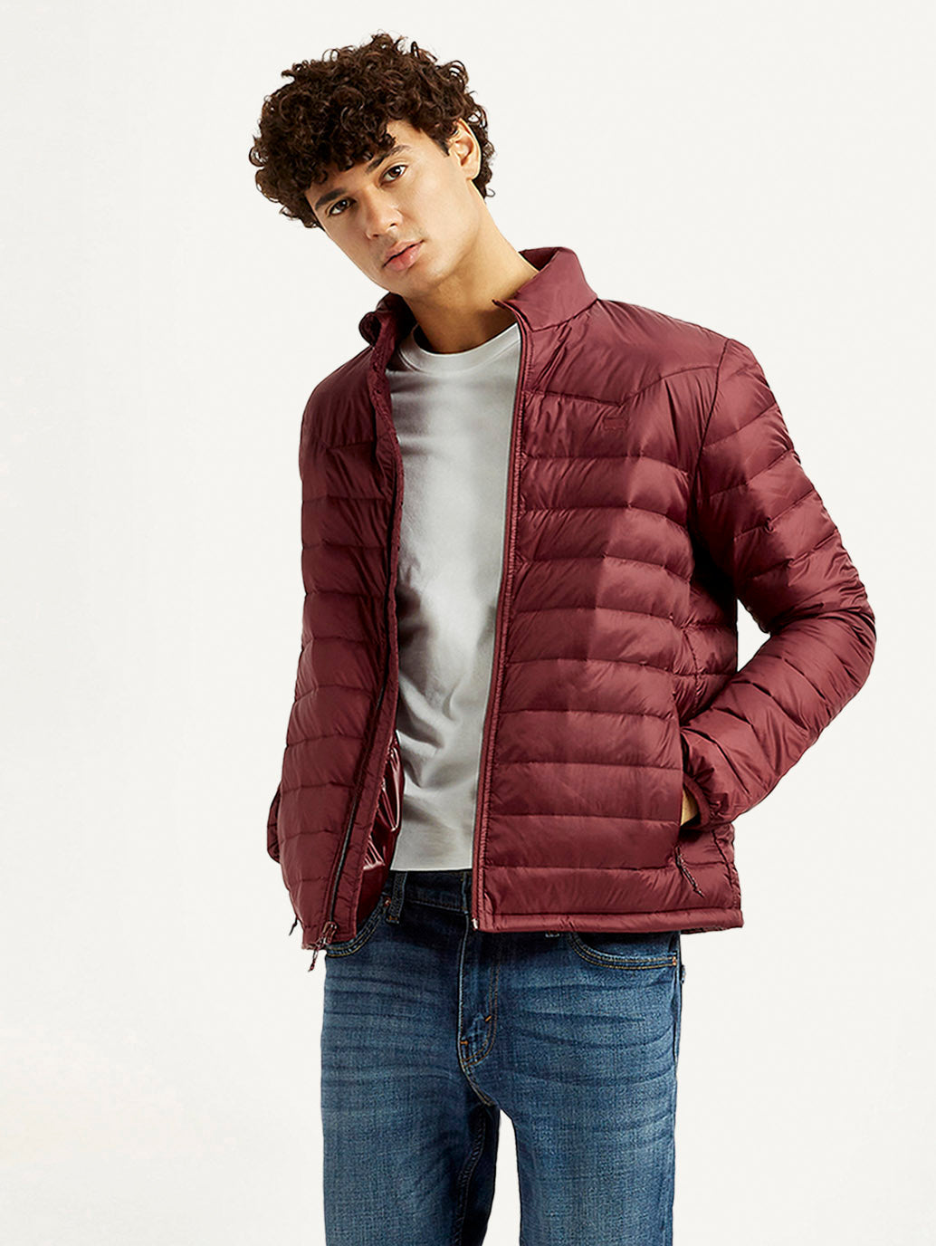 Men's Solid Maroon Puffer Jacket