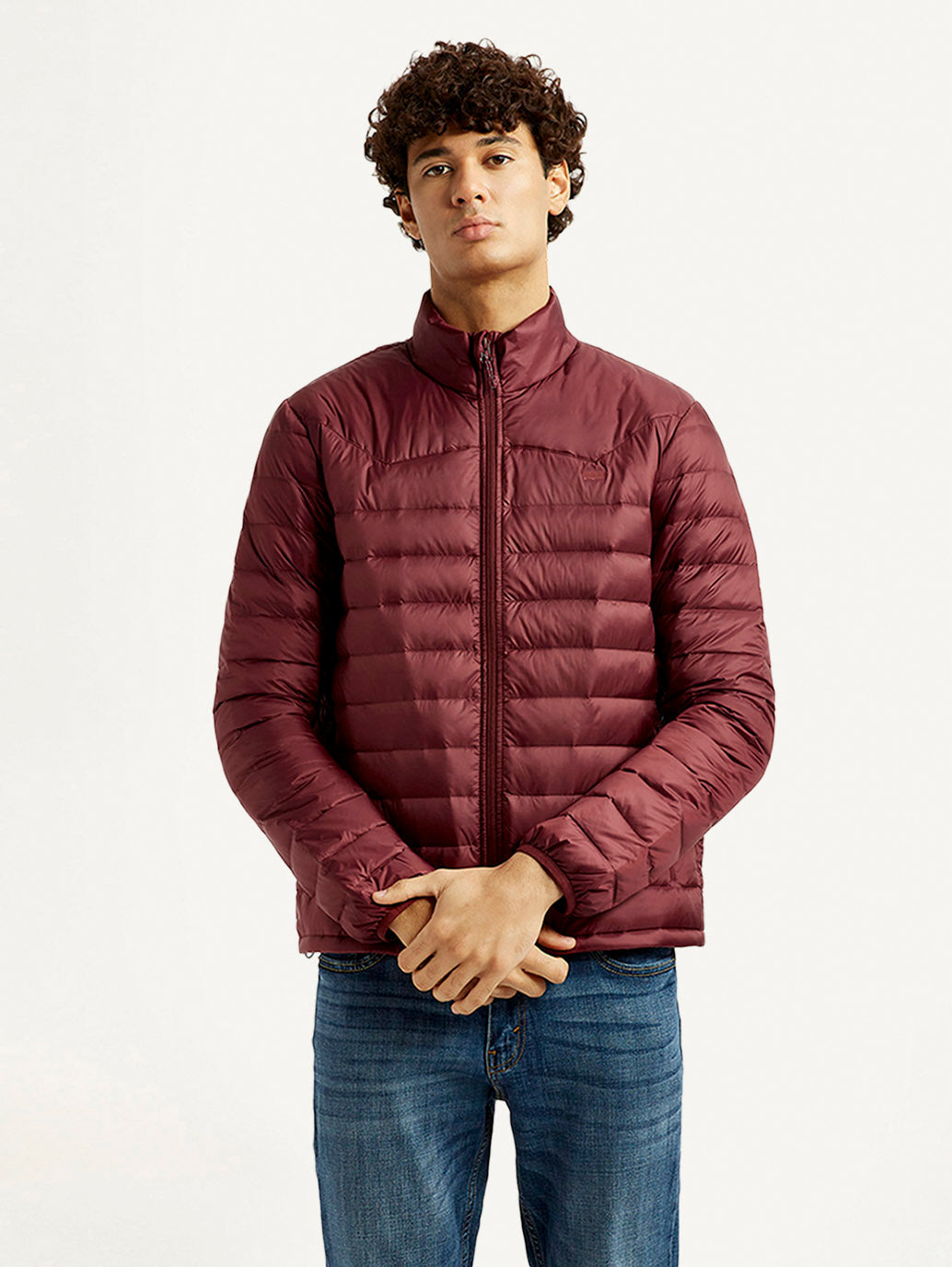 Men's Solid Maroon Puffer Jacket