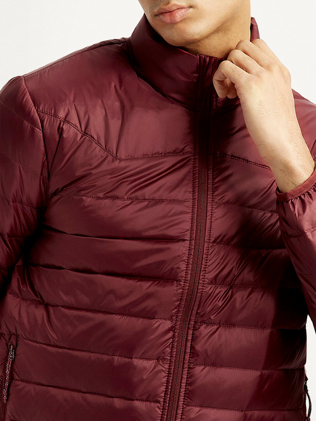 Men's Solid Maroon Puffer Jacket