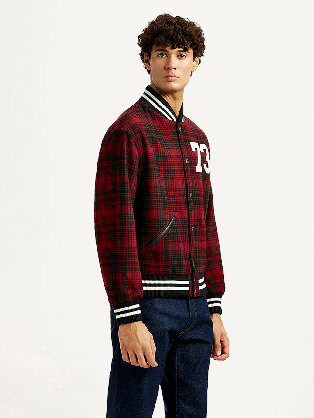 Men's Plaid Red Varsity Jacket