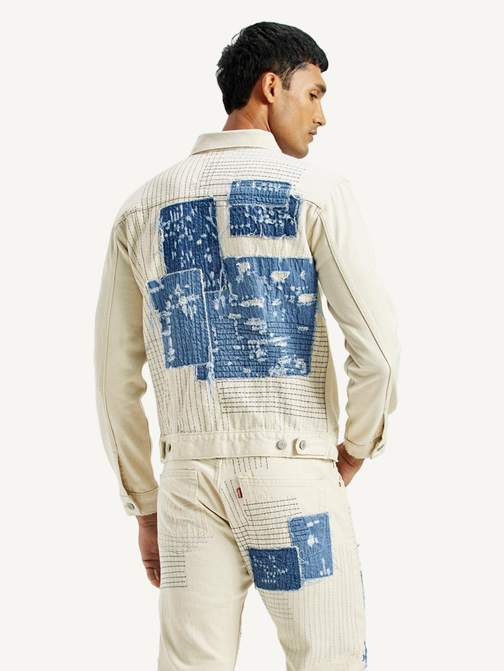 Men's Textured Off White Button Down Collar Jacket