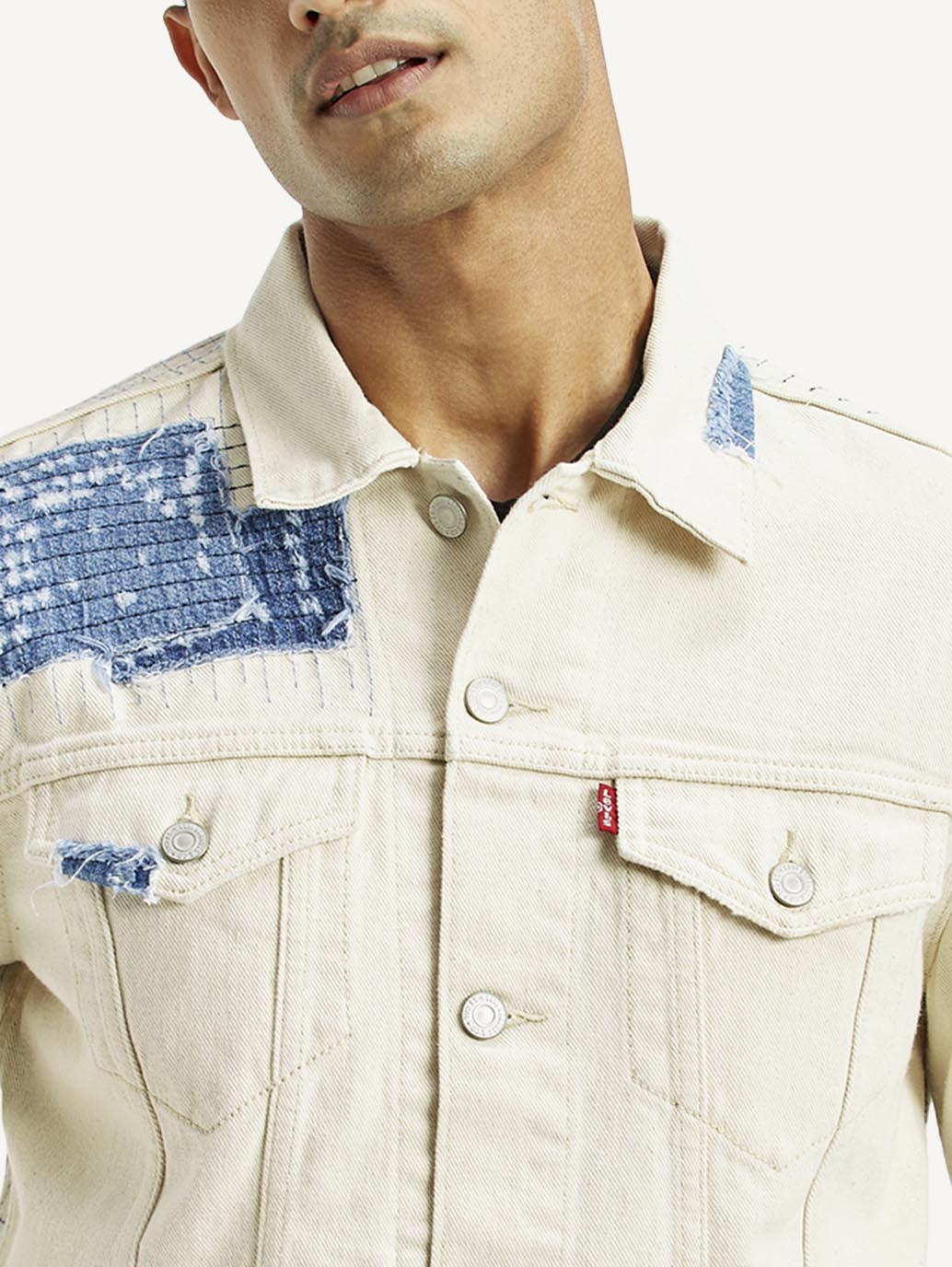 Men's Textured Off White Button Down Collar Jacket