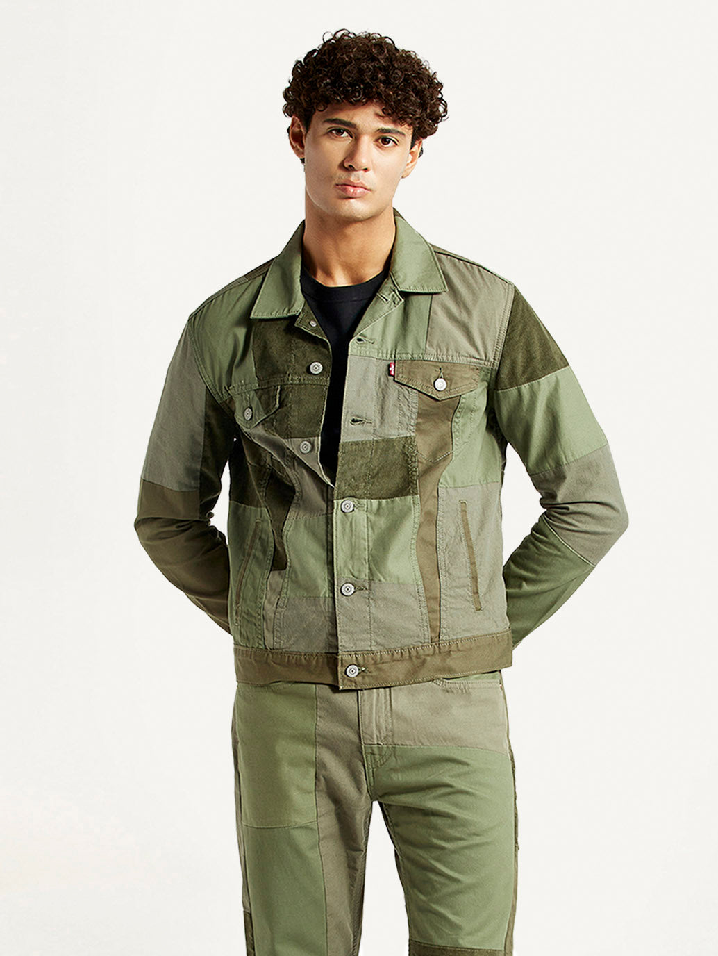 Men's Patchwork Green Trucker Jacket