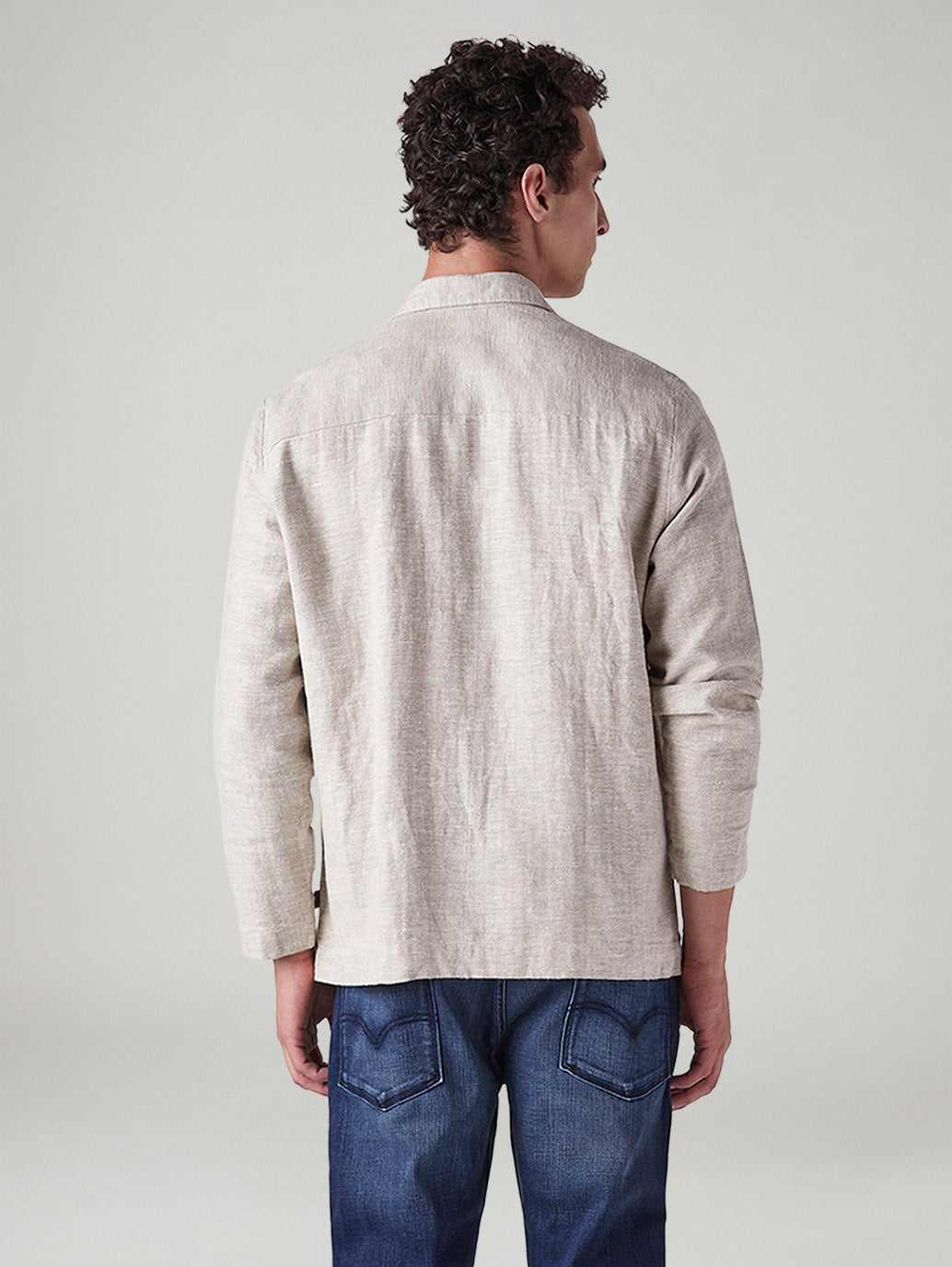 Men's Self Design Beige Linen Jacket