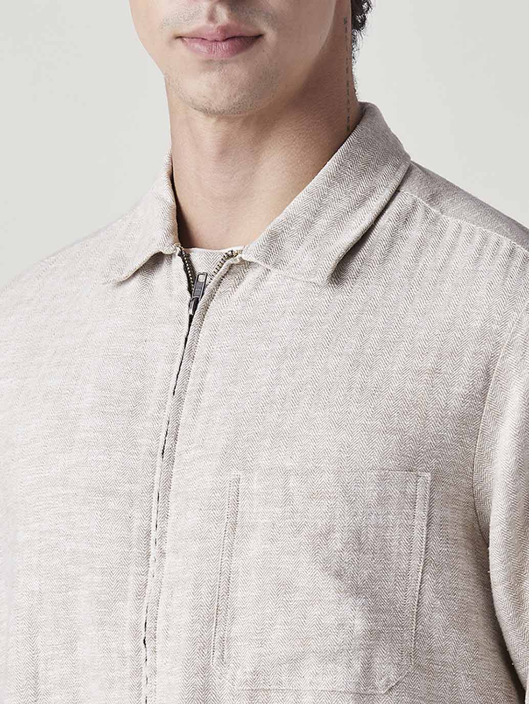 Men's Self Design Beige Linen Jacket