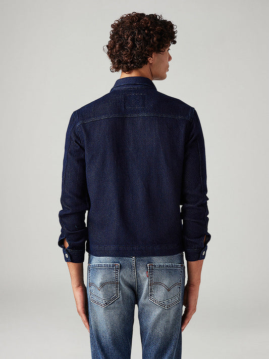Men's Solid Relaxed Fit Denim Trucker Jacket