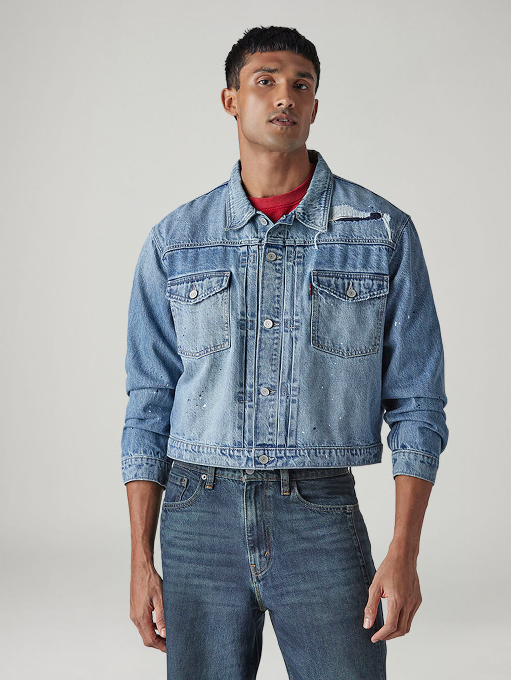 Men's Solid Regular Fit Denim Trucker Jacket